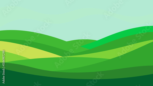 Abstract Green Landscape with Distinct Layers