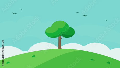 Background Scene Broad Panorama of Gently Sloping Green Hills Mod