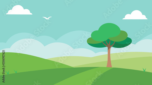 Background Scene of a Gentle Rise of Green Landscape Remix