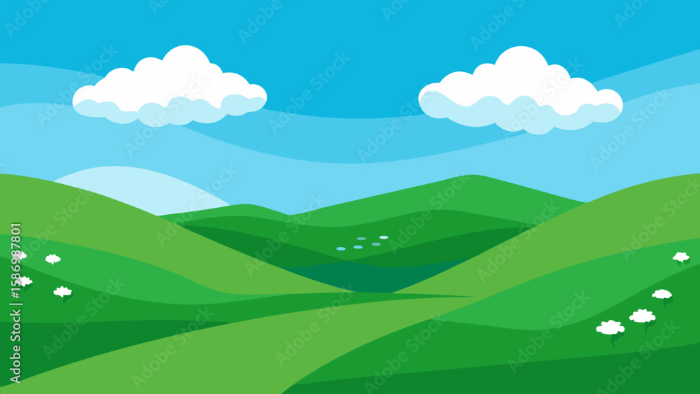 Obraz premium Background Scene Broad Valley of Undulating Green Hills V2