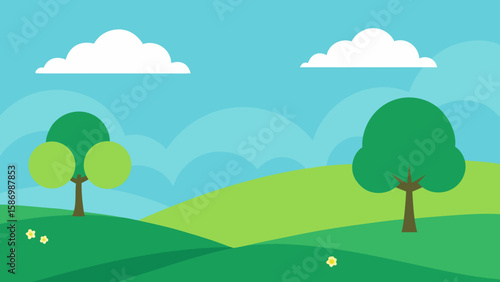 Background Scene of Rolling Emerald Green Hills Version