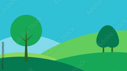 Background Scene of Minimalist Green Hills Outline