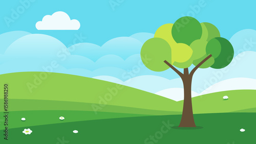 Background Scene Wide Open Space with Broad Green Fields
