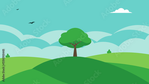 Background Scene Broad Panorama of Gently Sloping Green Hills