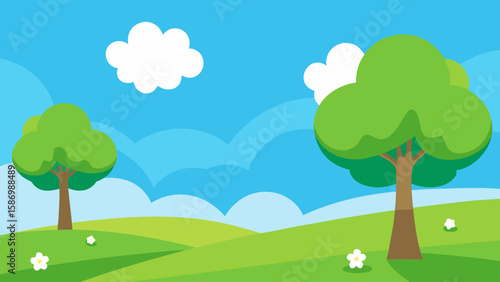 Background Scene of an Idyllic Spring Day Over Green Hills