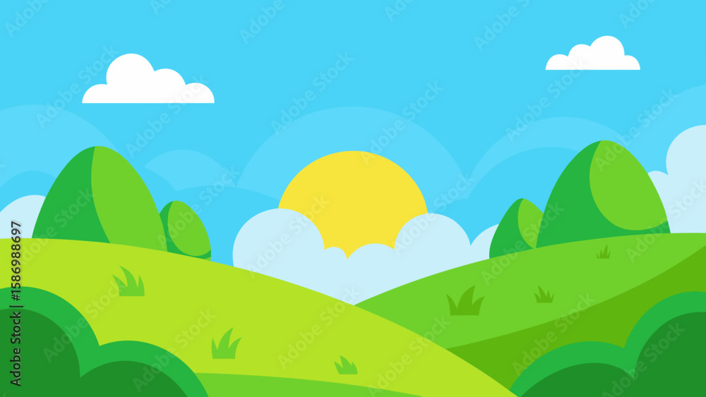 Fototapeta premium Cheerful Summer Landscape Background Rounded Green Hills