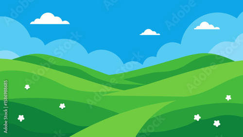 Background Scene Broad Valley of Undulating Green Hills