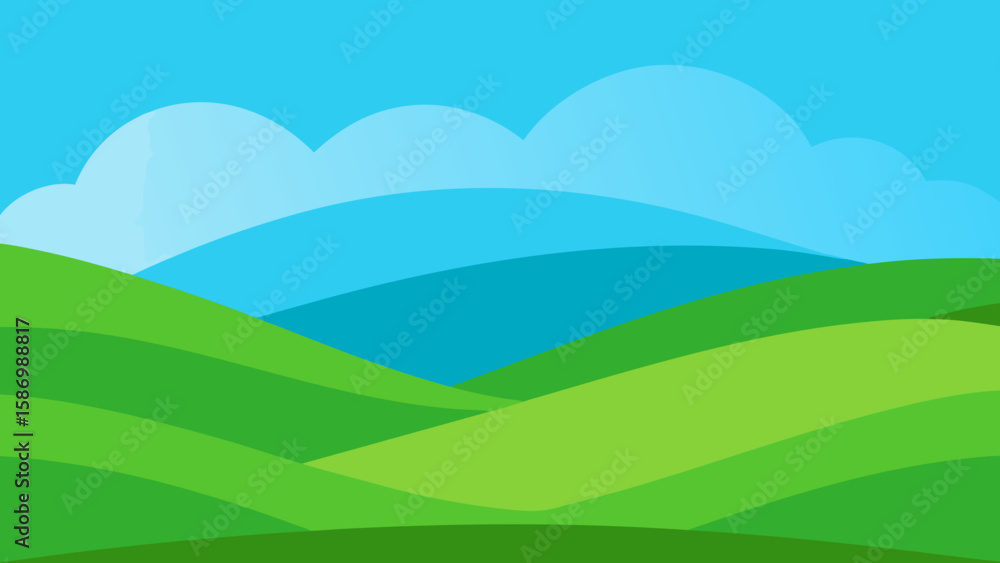 Obraz premium Clean Vector Background with Layered Green Hills