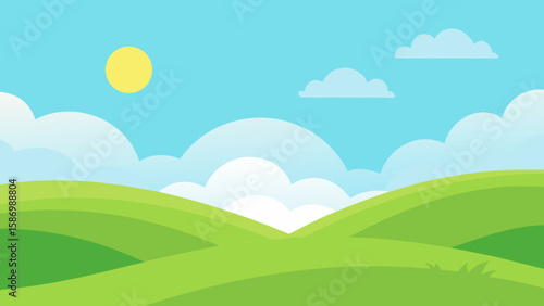 Children Animation Background with Soft Green Hills