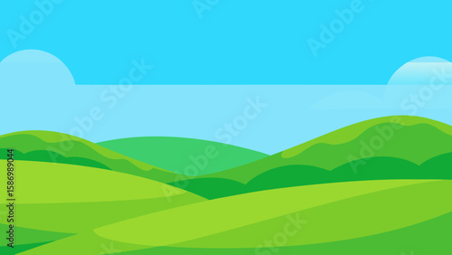 Idyllic Countryside Background Rounded Vibrant Green Hills