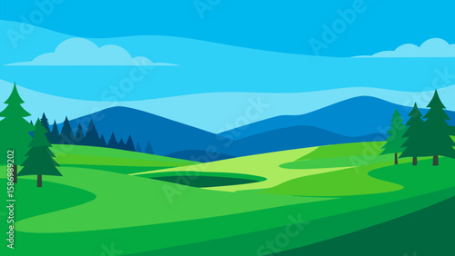 Vast Golf Course Extending Green Fairways Background Scene