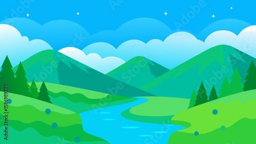 Bright Optimistic Background Scene with Rolling Green Hills