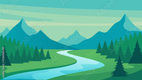 Stylized Background Scene Showcasing Verdant Green Nature Landscape