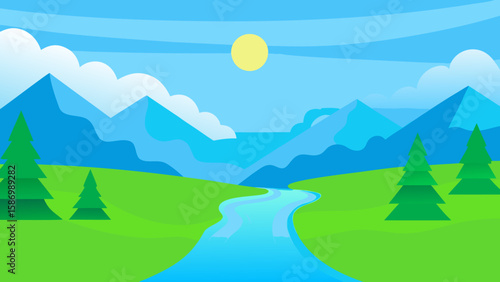 Uplifting Background Scene Depicting Bright Sunny Green Meadow