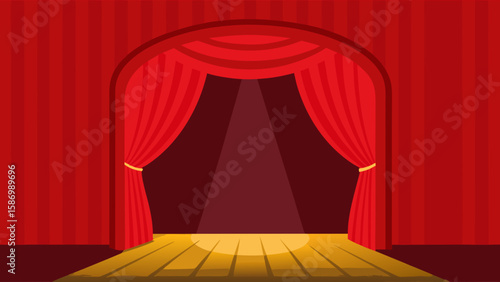 An Elegant Empty Theatre Stage Framed by Deep Red Drapes