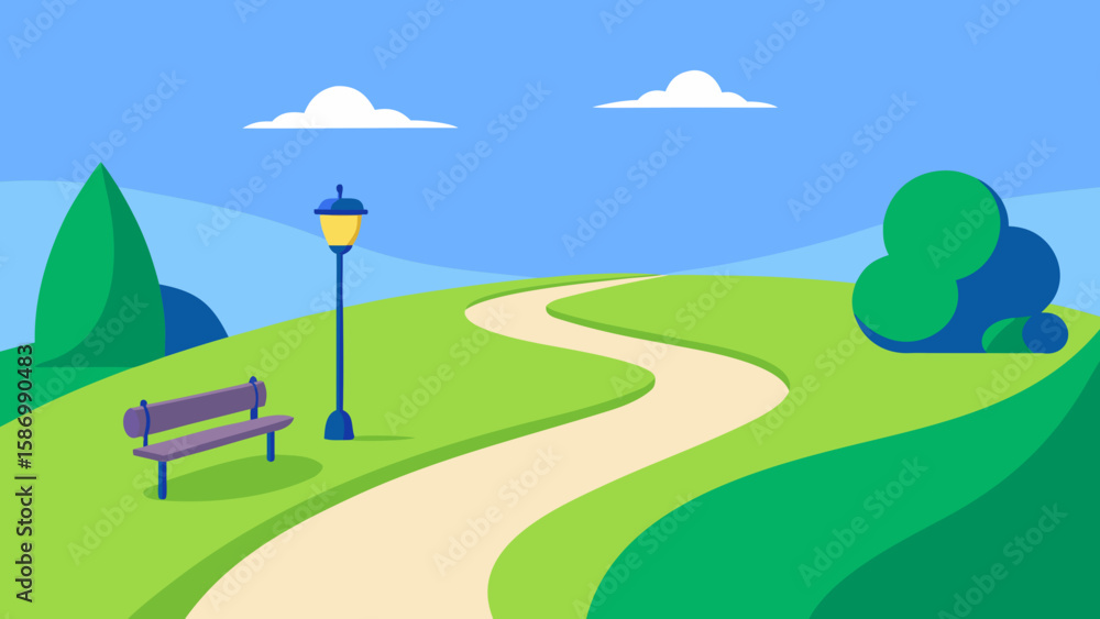 Fototapeta premium Background Scene of a Park with a Long Winding Path