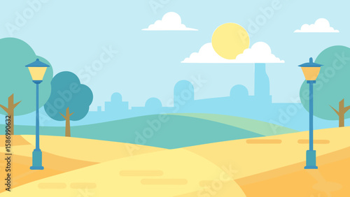 Background Scene of a Park on a Very Hot Hazy Summer Day