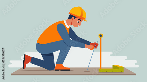A worker uses a specialized tool to measure the consistency of the concrete before carefully directing it into the foundation ensuring it meets the. Vector illustration