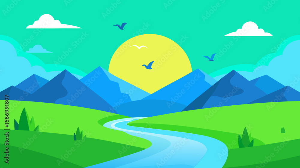 Fototapeta premium A Vibrant and Fresh Morning Landscape Background Scene for Your Project