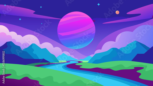 An Idyllic Countryside Panorama a Peaceful Background Scene Illustration