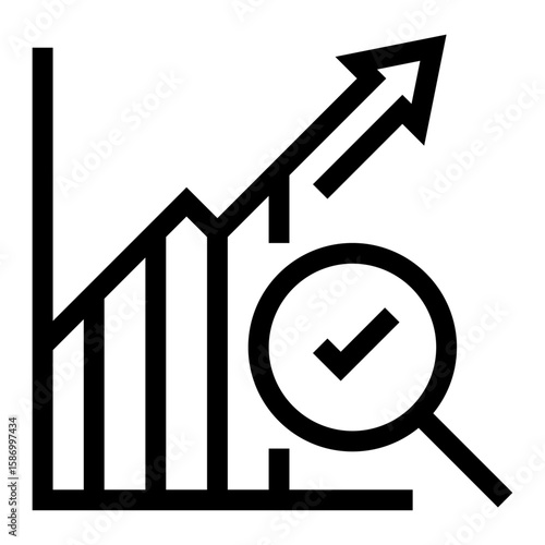 Icono de análisis financiero. Auditoría contable, revisión de datos y estadísticas. Gráfico de barras con una lupa encima. Ilustración vectorial