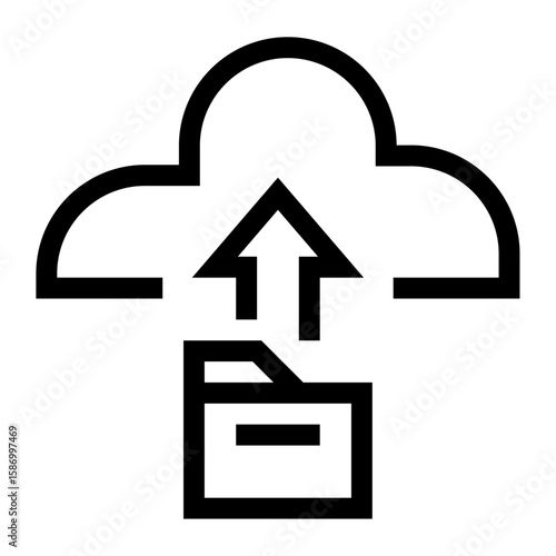 Icono de almacenamiento en la nube. Respaldo de archivos y gestión de documentos online. Nube con una flecha hacia arriba y una carpeta. Ilustración vectorial