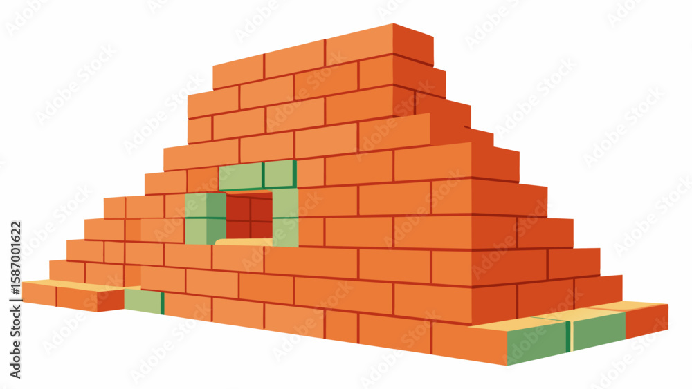 Fototapeta premium The walls of the school building are now up with bricks carefully stacked and secured in place by skilled masons.. Vector illustration