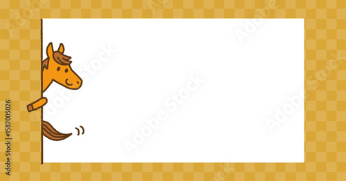 2026年 午年 年末年始 セール バナー 馬のキャラクターが壁からのぞく背景