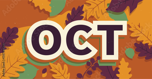 October Typography with Textured Autumn Leaves