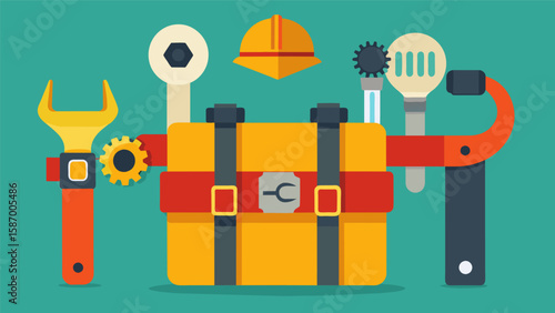 The tools on a workers belt are organized and neatly arranged a testament to their efficiency and attention to detail.. Vector illustration