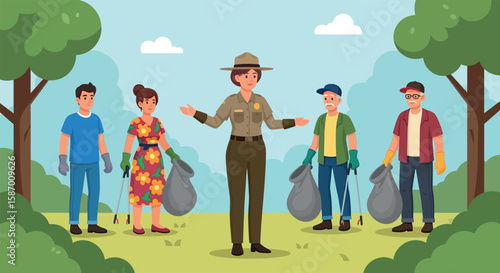 Park Cleanup with Volunteers and Ranger