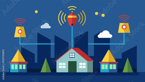 Motion sensors p strategically around the site triggering an alarm if any movement is detected after hours.. Vector illustration