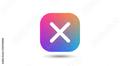 Colorful Rounded Square with White Cross Mark and Shadow Effect