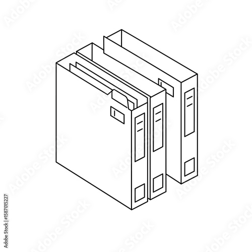 Isometric Line Art Illustration of Three Office File Folders