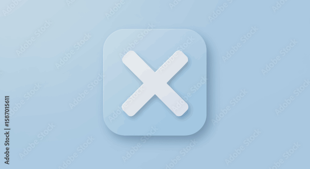 Obraz premium Neumorphic Style Cross Mark Icon on Rounded Square Button
