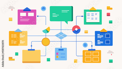 Colorcoded diagrams and blueprints were laid out on the table highlighting the areas of contention between the stakeholders.. Vector illustration