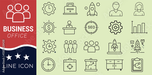 business office set line icon vecor