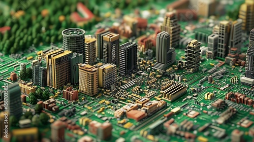 Cityscape circuit board model