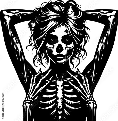 silhouette vector illustration silhouette design icon logo symbol beautiful zombie woman with scary face