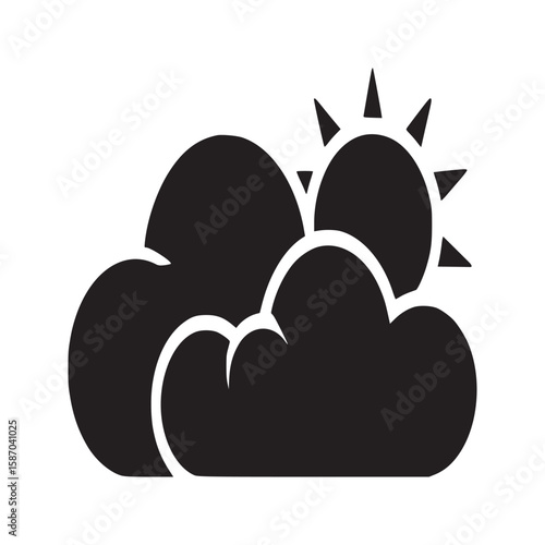 Black silhouette of clouds partially obscuring the sun against a plain white background image design