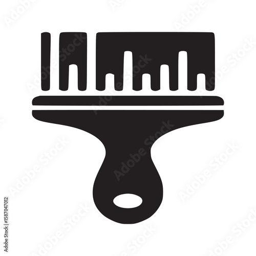 Illustration of a black paintbrush with a handle and bristles on a light gray background plain art