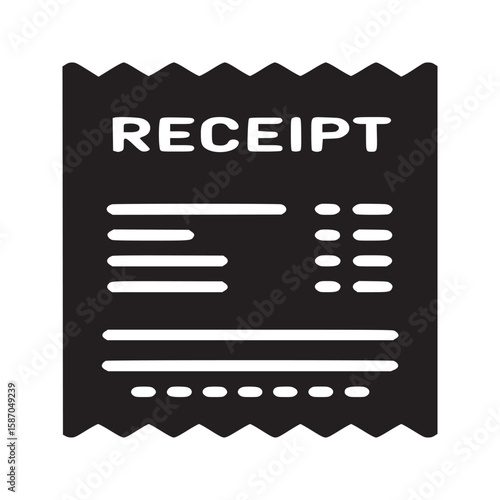 A stylized black and white illustration of a receipt with jagged edges and text receipt on top