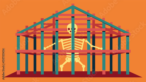 The rebar framework is like the skeleton of the building giving it shape and support but hidden beneath the surface.. Vector illustration