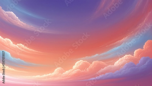 Dreamscape Sky: The canvas of the sky bursts with vibrant hues of pinks, purples, and oranges, as soft, fluffy clouds dance and swirl, painting a breathtaking dreamscape of color and serenity.