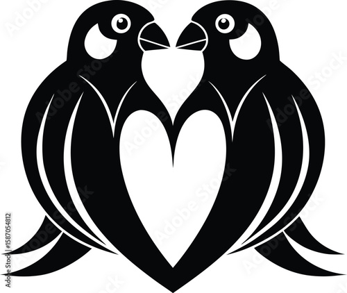 Two adorable lovebirds forming a heart shape create a symbol of love, romance, and Valentines Day celebration.