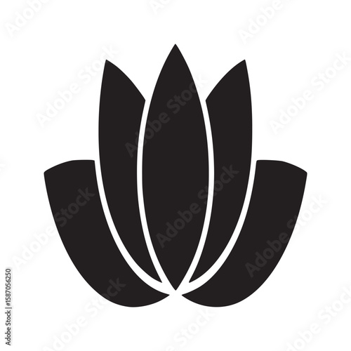 A simple graphic illustration of a black lotus flower on a plain white background center aligned