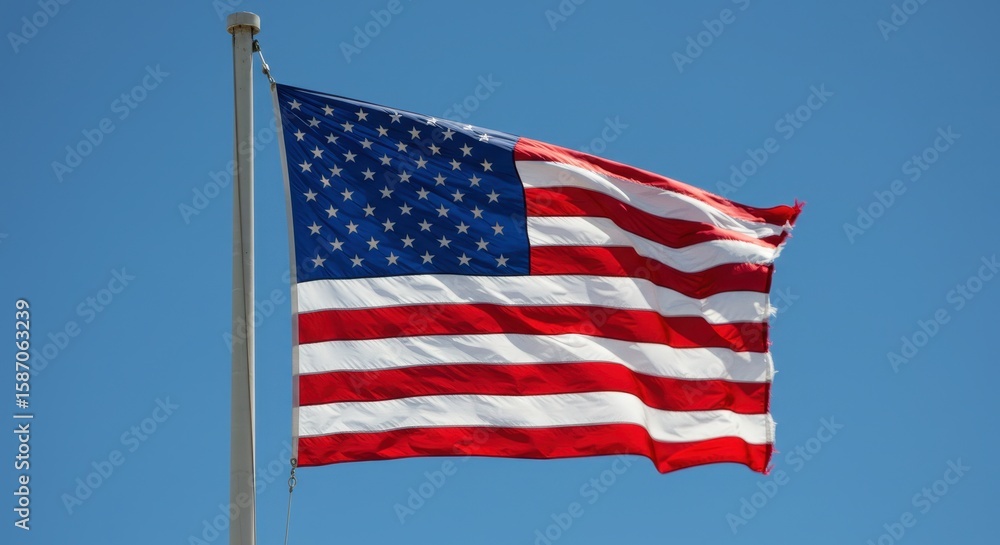 Obraz premium American flag waving in clear sky
