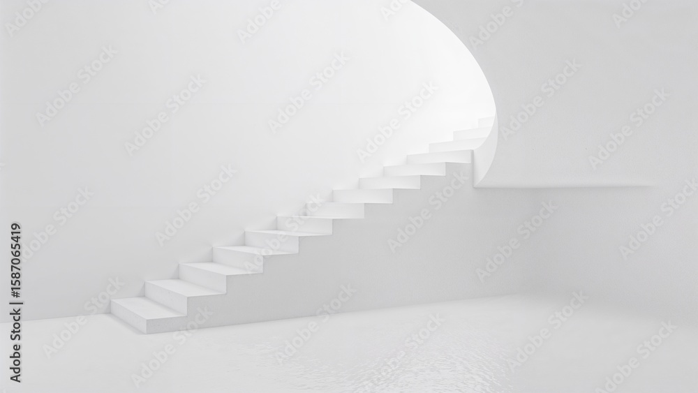 Obraz premium Minimalist Architecture White Staircase in Modern Empty Room, Clean Interior Design
