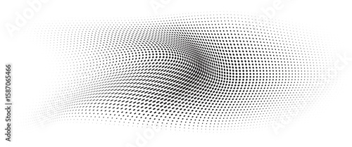 Flowing Wave Dot Halftone Pattern: Curve Gradient Shape on Transparent Background. Suitable for AI, Tech, Network, Digital, Science, and Technology Themes.