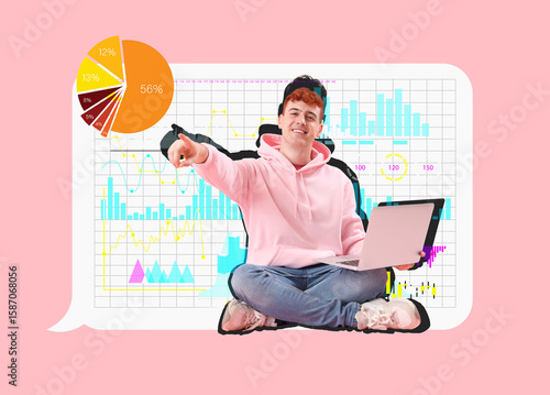 Young redhead man with lapt...